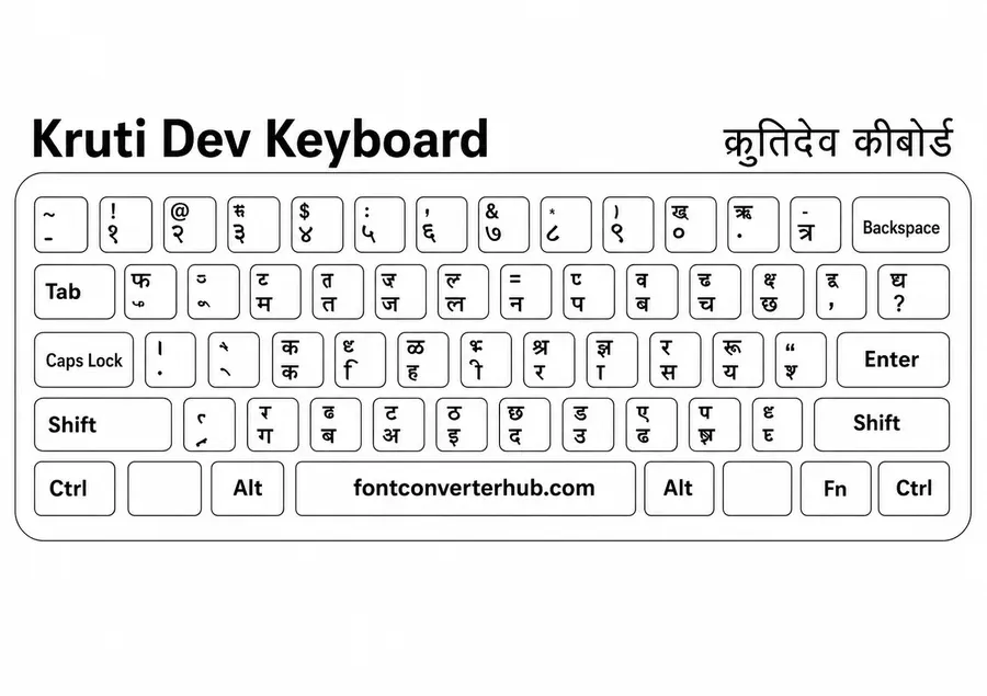 KrutiDev keyboard layout chart Hindi Marathi